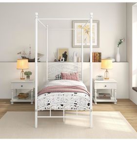 Canopy Bed Frame 3ft Single Size with Ornate European Style Headboard & Footboard