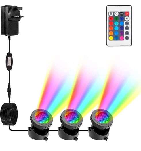 Pond Lights Mains Powered, RGB Underwater Spot Light Aquarium Lights with Remote Control IP68 Waterproof Multicolour Submersible Lights for Fish Tank Garden Yard Pool Fountain Pond MULTIPLE OPTIONS AVAILABLE (FREE PISTAGE)