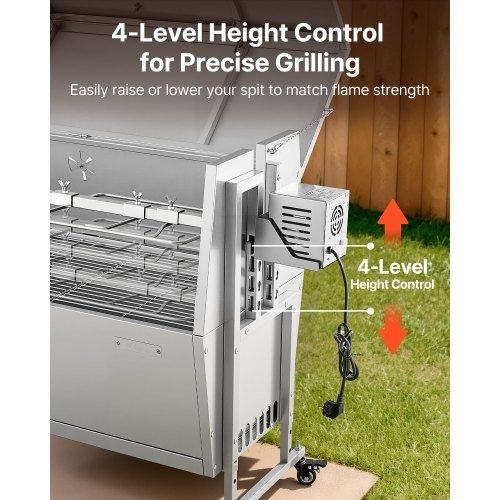 Rotisserie Grill, 38W BBQ Outdoor Pig & Lamb Spit Roaster, Charcoal Spit Roaster with 60 kg Capacity, Wheels & 4-Level Height, Stainless Steel Electric Rotisserie Grill Kit for Camping Outdoor