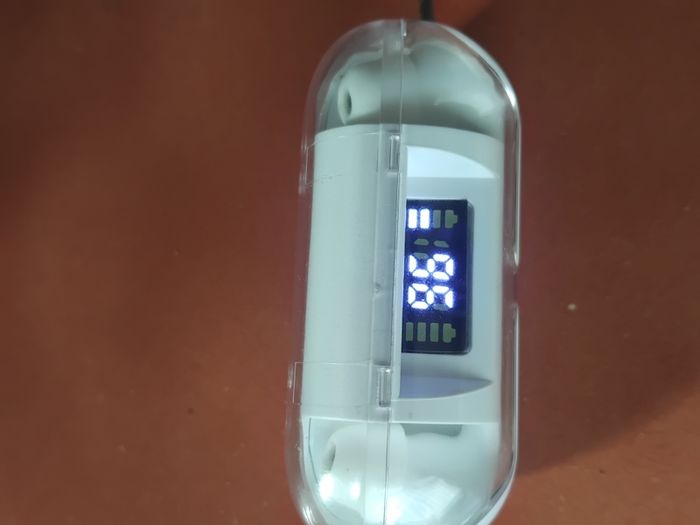 New bluetooth earphones can be seen charging