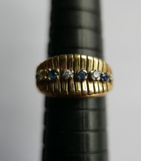 Victorian 14K Gold Two Stone Sapphire & Diamond Ring size L1/2 - 5,1g