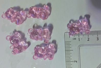 Pink bear-shaped craft beads - 6 pack
