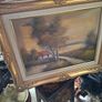 This Original Framed Oil on Canvas Painting is Signed by Irish artist D. Jackson, Stage or Movie Props in nice condition, Postage Available Vintage Landscape Oil Painting featuring a Country Cottage and Trees, Housed in a Highly Ornate, Gilded Baroque-Sty Image 2