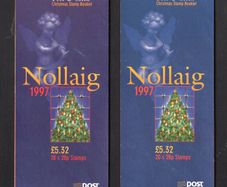 1997 Ireland Christmas Commemorative Stamp Booklet Mint Never Hinged (MNH) Pair with contrasting shade variation on cover.
