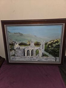 Signed Oil Painting Church/Abbey Ruins