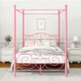 Double Canopy Bed Frame with Vintage Headboard & Footboard, Pink 135x190cm Double Canopy Bed Frame, 4ft6 Heavy Duty Metal Bed, Heart Scroll Headboard & Footboard, Steel Slats for Bedrooms Image 7