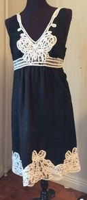 Dress black cream linen