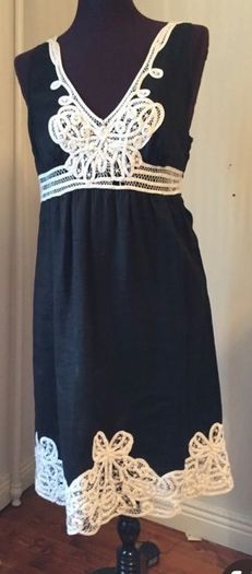 Dress black cream linen