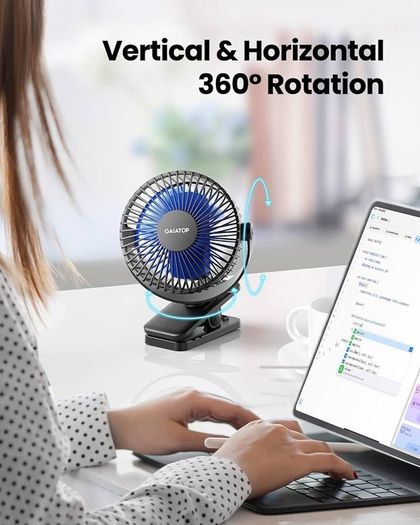 NEW SALE | Portable Clip on Fan Battery Operated, Small Powerful USB Desk Fan, 3 Speed Quiet Rechargeable Mini Table Fan, 360 Degree Rotate Personal Cooling Fan for Home Office Stroller Camping Black Blue