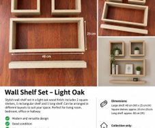 Set of 4 Floating Wall Shelves Light Oak Effect - Greystones