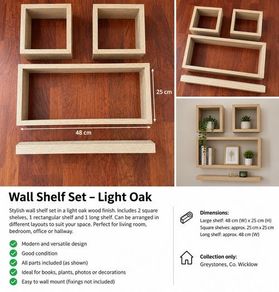 Set of 4 Floating Wall Shelves Light Oak Effect - Greystones