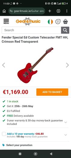 Fender Special Ed Custom Telecaster FMT HH, Crimson Red Transparent