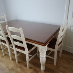Dining table & 6 chairs, wood with protective glass