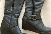 Black Knee High Boots / zip &amp; wedge Heel/ Size 6