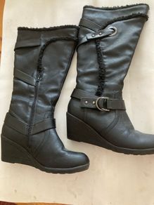 Black Knee High Boots / zip & wedge Heel/ Size 6