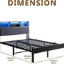 4ft6 Double Size Bed Frame with Storage Shelf Upholstered Headboard,Platform Bed Frame with Charging Station and LED Lights,Metal Bed Frame Double Size,No Box Spring Needed,Noise Free, Black+Grey Image 2