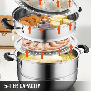 BRAND NEW 5 Layer Food Steamer 28cm 30cm Stainless Steel Stock Pot for Home Steaming Dumplings Vegetables Rice Cooking Steamed Dish