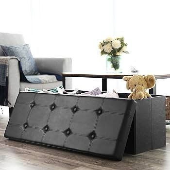 NEW SALE | 110 cm Ottoman Storage Box, Foldable Storage Bench, Chest with Lid, Footstool, Padded Seat, Synthetic Leather, Load Capacity 300 kg, Classic Black