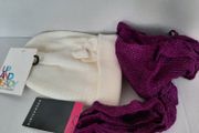 New child's white beanie hat and scarf tag attached