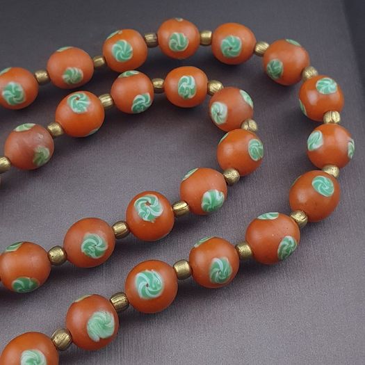 Vintage Venetian Style Orange Floral Glass With pumtek pyu Pendant Necklace