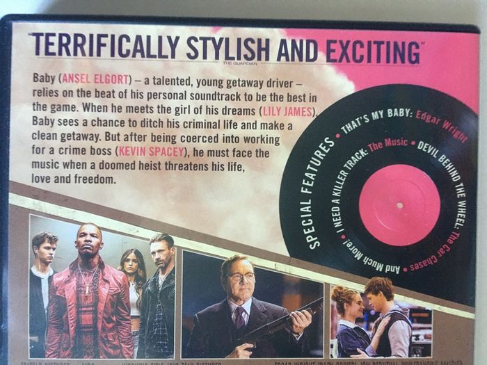 Baby Driver [2017] Ansel Elgort, Lily James. Kevin Spacey, Jon Hamm, Eiza Gonzalez, Jamie Foxx, and Jon Bernthal [Movie DVD]