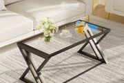 Coffee Table, Living Room Table, Center Tea Tables, Glass Coffee Table, End Sidetable with Black Metal Frame for Living Room Bedroom Office, Modern Open Design, 39 x 19 x 18 IN, Transparent Glass