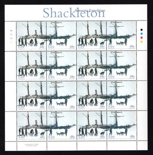 2004 Ireland Shackleton Antarctic Expedition Commemorative Stamps Sheetlet Plate 1A1A1A1A Mint Never Hinged (MNH)
