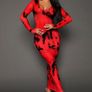 Red black Tie Dye Scoop Neck Bodycon Dress, size 10 Image 3
