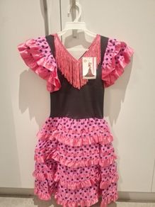 Girls brand new pink Spanish dancer Halloween costume & matching fan - Age 4