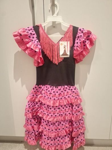 Girls brand new pink Spanish dancer Halloween costume & matching fan - Age 4