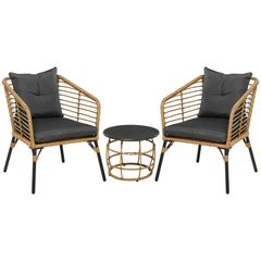 3-Piece Bistro Set, weather-resistant, 1 coffee table, 2 chairs, 62 cm x 65 cm x 78 cm, Sand+Dark Gray