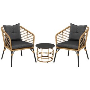 3-Piece Bistro Set, weather-resistant, 1 coffee table, 2 chairs, 62 cm x 65 cm x 78 cm, Sand+Dark Gray