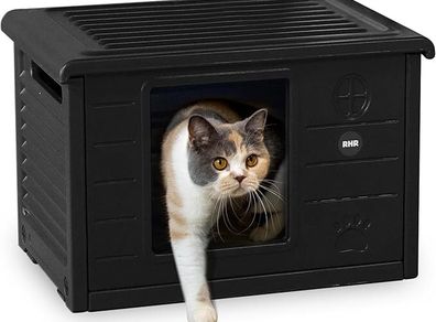Cat House For Indoor and Outdoor Use - Weatherproof and Portable - With XL Entrance (22 x 26 cm) - Dark Grey