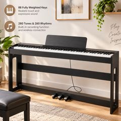 88-Key Fully Weighted Digital Piano with Furniture Stand, Triple Pedal & Wireless Connection