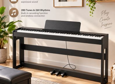 88-Key Fully Weighted Digital Piano with Furniture Stand, Triple Pedal & Wireless Connection