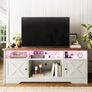 TV Stand Cabinet with Sockets, USB and LED, TV Cabinet Suitable for up to 65'' TV, with 4 Open Compartments and 2 Cabinets, Suitable for Living Room, 150 x 35 x 65cm, White Image 2