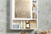 Bathroom Mirror Cabinets Wall Mounted  Expanded Spacious Storage HD Mirror Cabinet with 3-COLOR &amp; Dimming LED Lights Anti Fog Memory Function  Adjustable Shelves, Touch Sensor,535by700by150mm