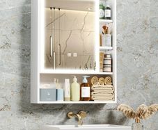 Bathroom Mirror Cabinets Wall Mounted  Expanded Spacious Storage HD Mirror Cabinet with 3-COLOR & Dimming LED Lights Anti Fog Memory Function  Adjustable Shelves, Touch Sensor,535by700by150mm
