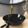 Bathroom Sink with Tap and Push Drain Black Tempered Glass Image 2