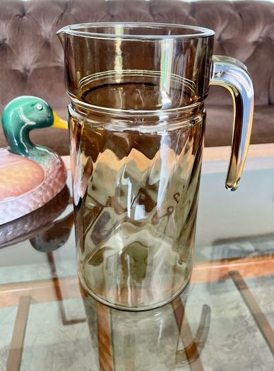 Vintage 1960s French Glass Jug with Decorative Swirling Design