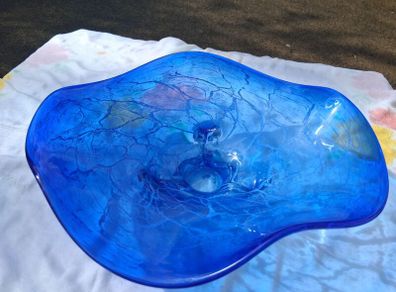 Murano Style Blue Stratus Hand Blown Bowl