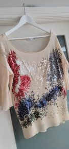 ZARA cream mesh sequinned long sleeve top Sz S (Fit 10-14UK)