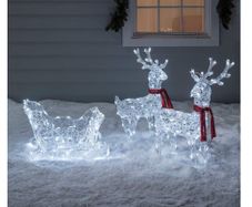 LED Reindeer with Sleigh White Battery Operated Timer Christmas Lighting for Outdoor and Indoor Use Christmas Figure