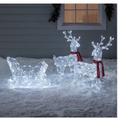 LED Reindeer with Sleigh White Battery Operated Timer Christmas Lighting for Outdoor and Indoor Use Christmas Figure