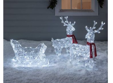 LED Reindeer with Sleigh White Battery Operated Timer Christmas Lighting for Outdoor and Indoor Use Christmas Figure