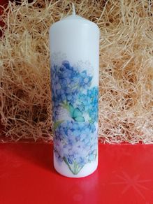 Birthday mothers day decorative summer brand new gift pillar candle blue hydrangea flowers