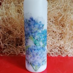 Birthday mothers day decorative summer brand new gift pillar candle blue hydrangea flowers