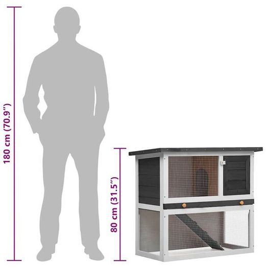 Outdoor Rabbit Hutch 1 Door Grey Wood