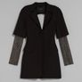 Bershka Black Diamante Net Sleeve Tailored Blazer Dress Image 2