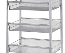 NEW SALE | Kitchen Cart on Wheels, 4 Tier Kitchen Storage Cart, Mesh Snack Cart Organizer with Lockable Wheels, Wood Look Top and Metal Frame for Kitchen